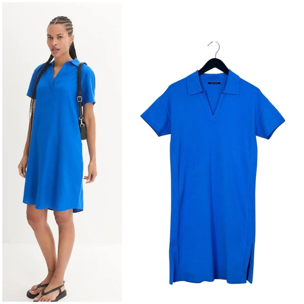Blue Short Sleeve Women's Knit Dress